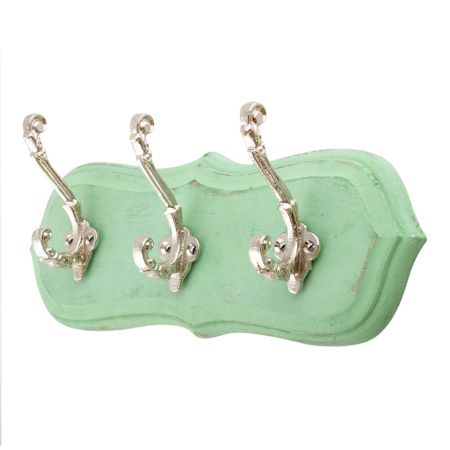 Green Silver Small Wall Wooden Iron Hooks